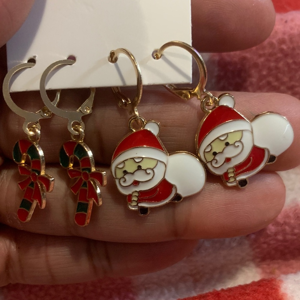 NWOT Festive Santa and Candy Cane Earrings